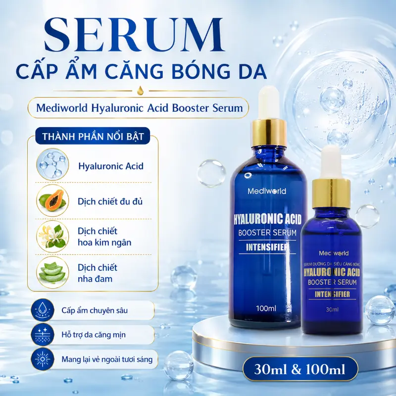 Serum cấp ẩm căng bóng da Mediworld Hyaluronic Acid Booster Serum