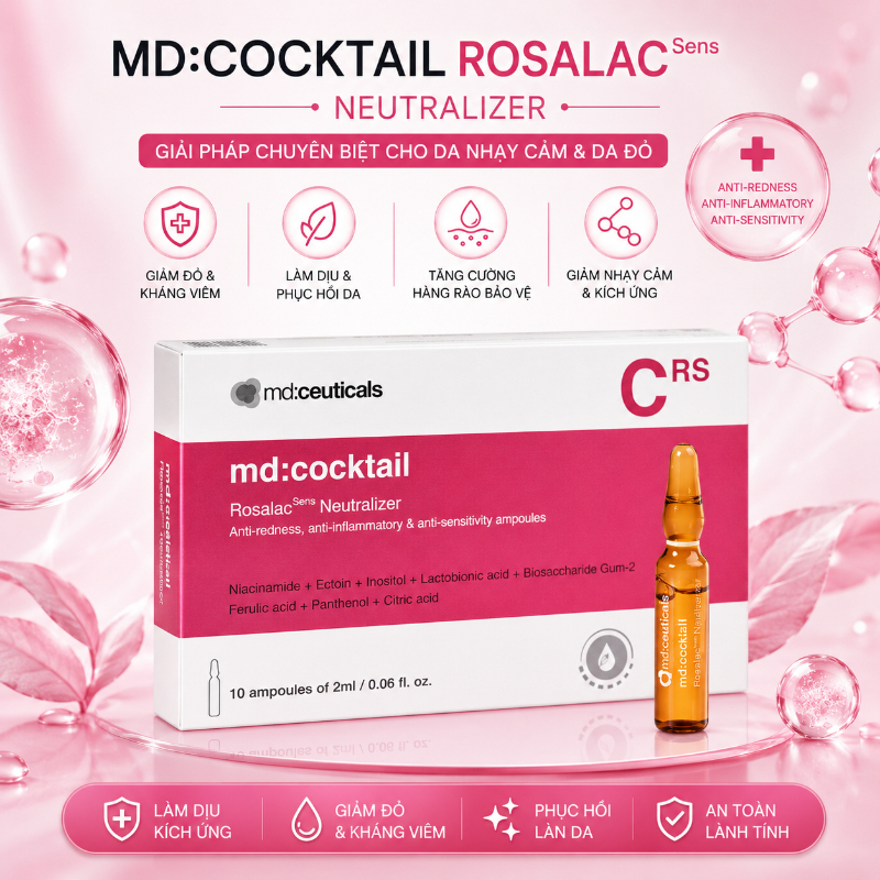 Serum giảm đỏ kháng viêm phục hồi da nhạy cảm, da bị rosacea Md:Ceuticals Md:Coctail Rosalacsens Neutralizer