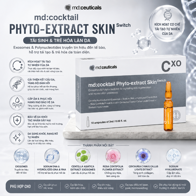 Serum phục hồi kích thích sinh học trẻ hoá da Md:Ceuticals Md:Cocktail Phyto-Extract Skin Switch