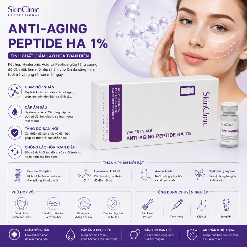 SkinClinic Anti-Aging Peptide HA 1% – Tinh Chất Giảm Lão Hóa, Giảm Nếp Nhăn