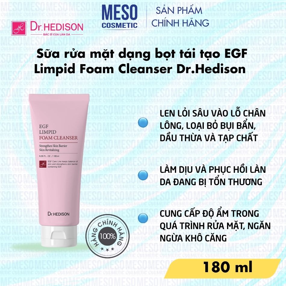 Sữa Rửa Mặt Dạng Bọt Tái Tạo Da Dr.Hedison EGF Limpid Foam Cleanser 180ml Chính Hãng Hàn Quốc