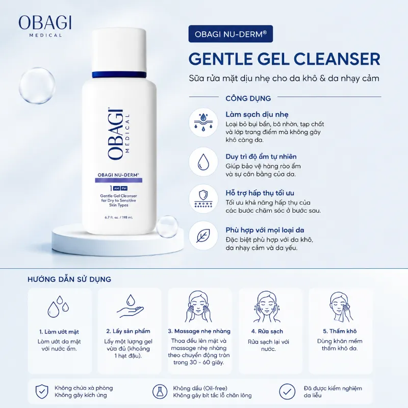 Sữa Rửa Mặt Làm Sạch & Dưỡng Ẩm Da Obagi Nu-Derm Gentle Cleanser 200ml Chính Hãng