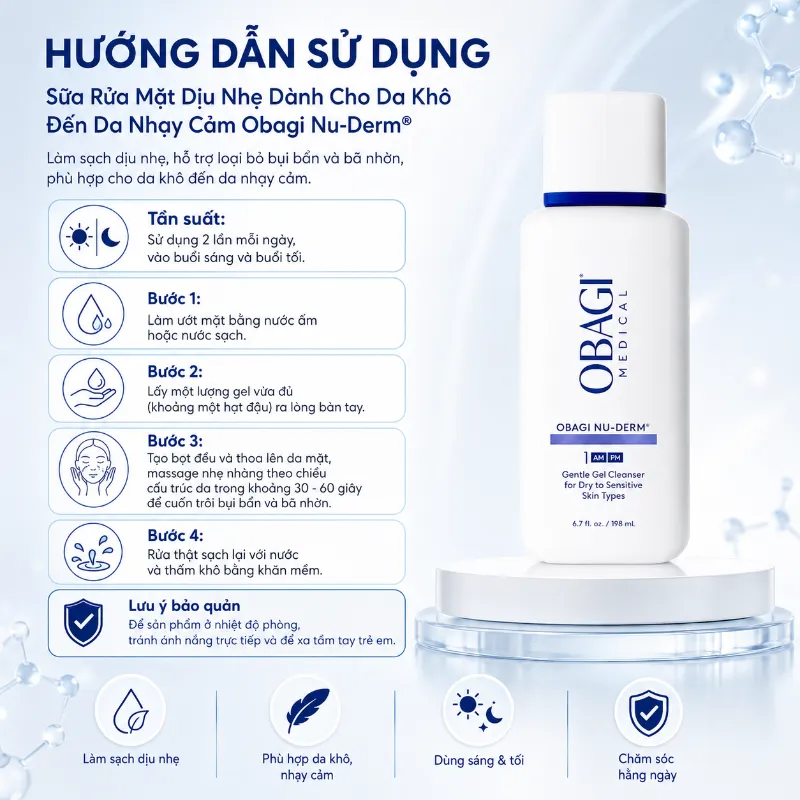 Sữa Rửa Mặt Làm Sạch & Dưỡng Ẩm Da Obagi Nu-Derm Gentle Cleanser 200ml Chính Hãng