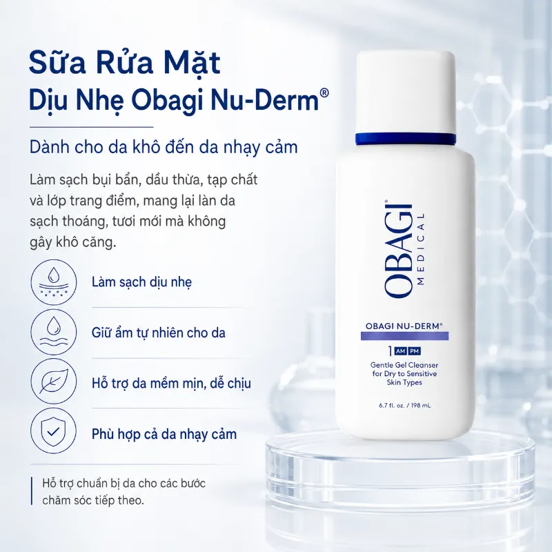 Sữa Rửa Mặt Làm Sạch & Dưỡng Ẩm Da Obagi Nu-Derm Gentle Cleanser 200ml Chính Hãng