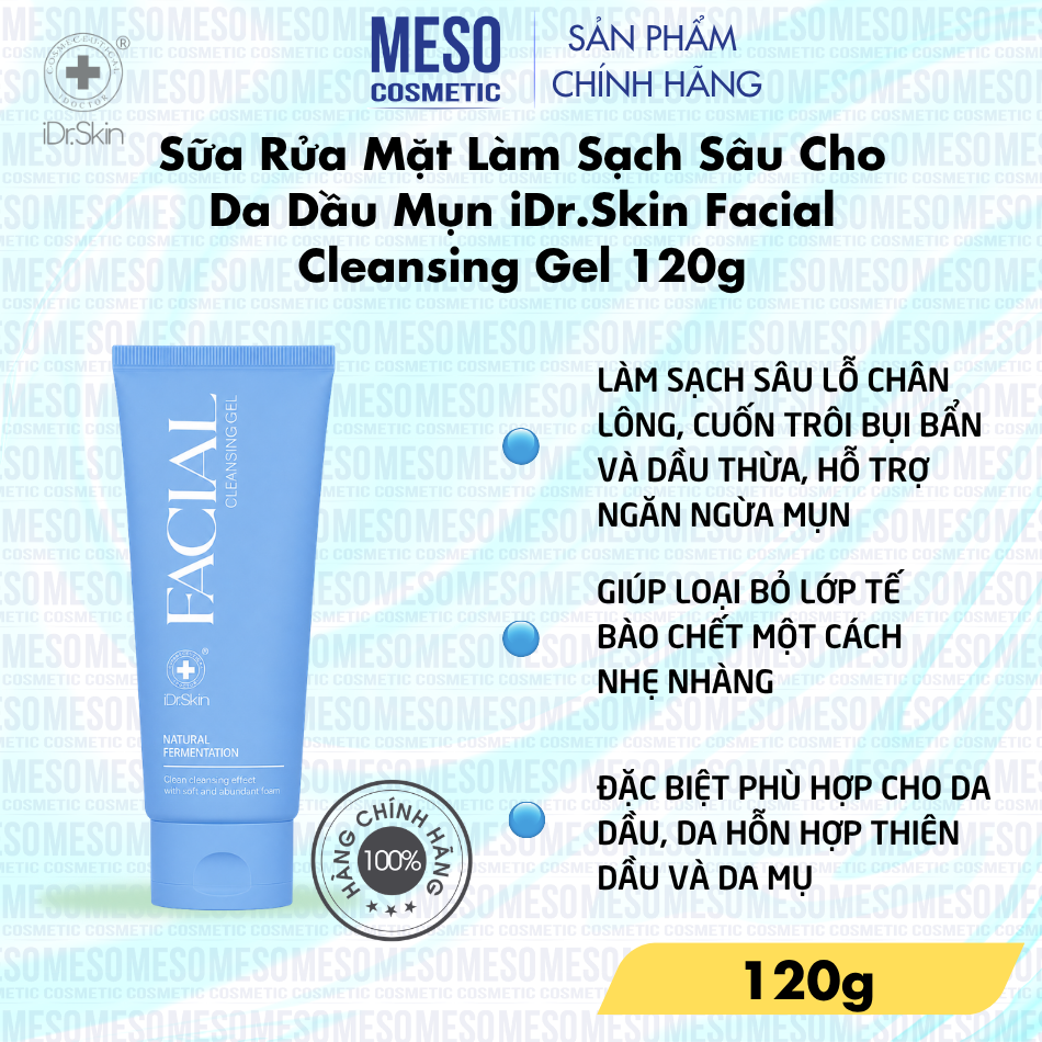 Sữa Rửa Mặt Làm Sạch Sâu Cho Da Dầu Mụn iDr.Skin Facial Cleansing Gel 120g