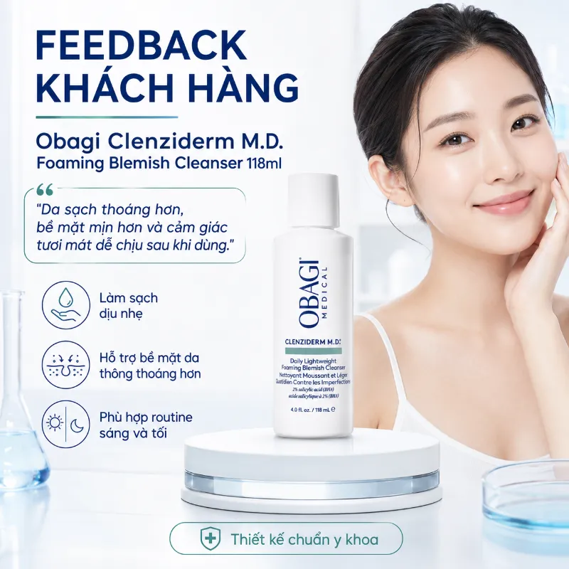 Sữa Rửa Mặt Làm Sạch Sâu, Giảm Dầu Thừa Obagi CLENZIderm M.D. Foaming Blemish 118ml