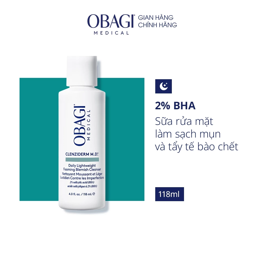 Sữa Rửa Mặt Làm Sạch Sâu, Giảm Dầu Thừa Obagi CLENZIderm M.D. Foaming Blemish 118ml