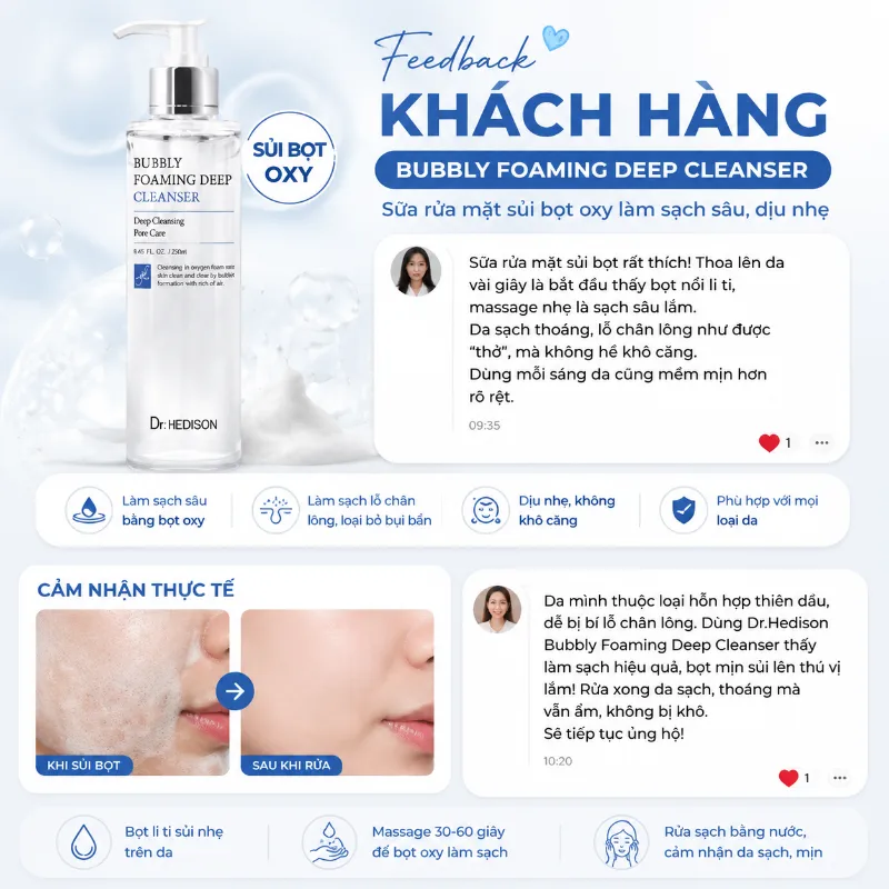 Sữa Rửa Mặt Sủi Bọt Detox Da Dr.Hedison Bubbly Foaming Deep Cleanser 250ml