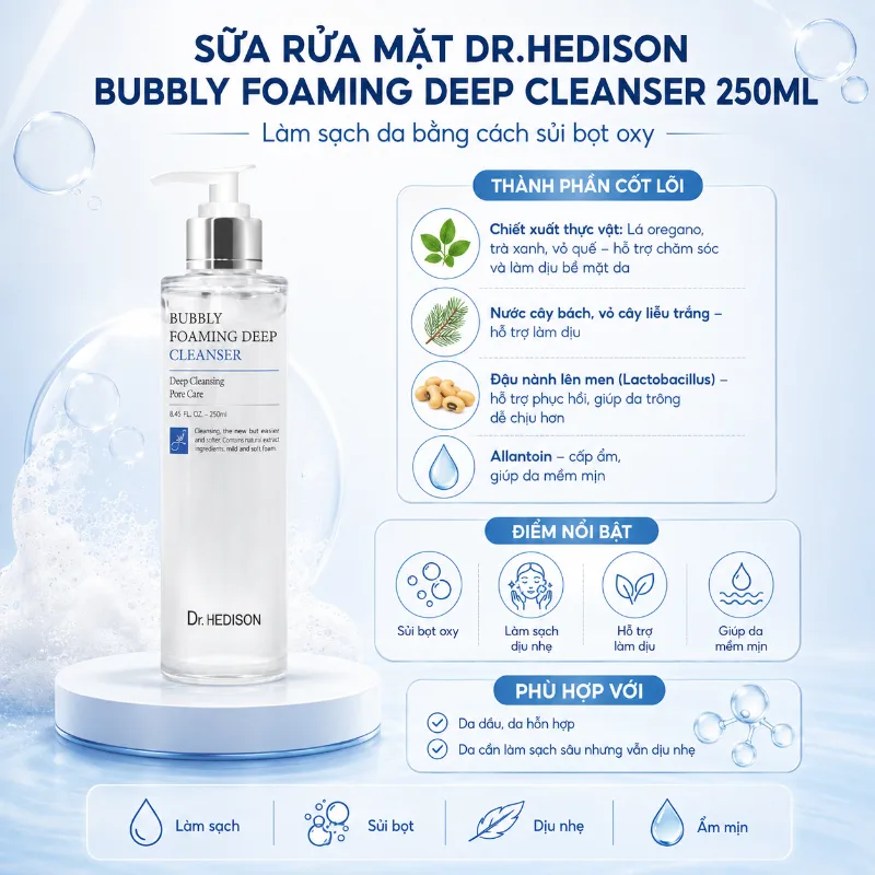 Sữa Rửa Mặt Sủi Bọt Detox Da Dr.Hedison Bubbly Foaming Deep Cleanser 250ml