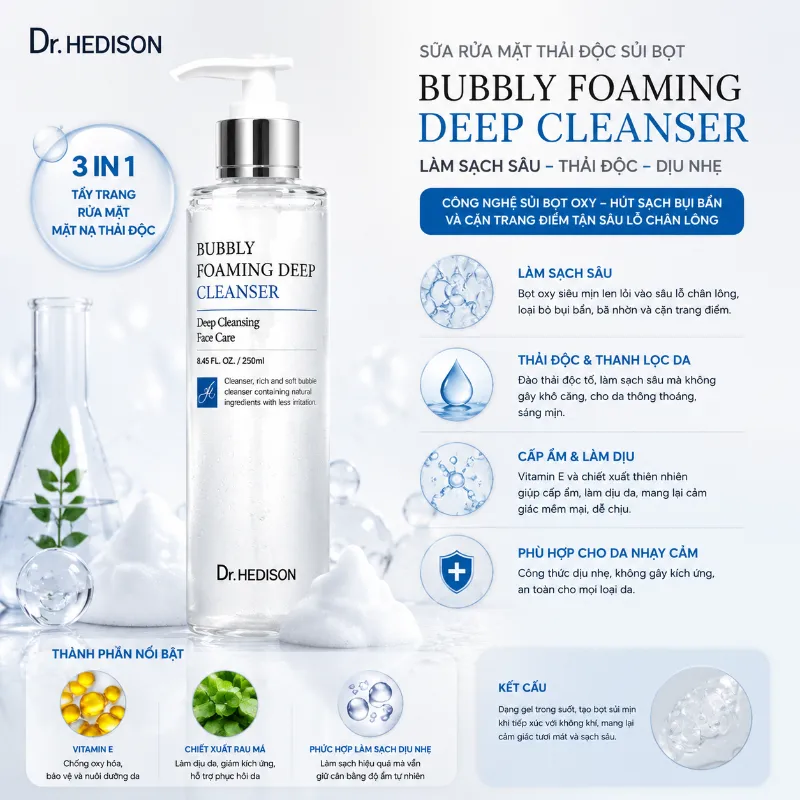 Sữa Rửa Mặt Sủi Bọt Detox Da Dr.Hedison Bubbly Foaming Deep Cleanser 250ml