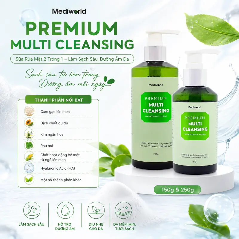 Sữa rửa mặt 2 trong 1 Mediworld Premium Multi Cleansing
