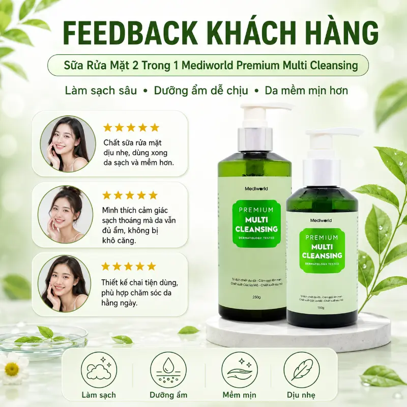 Sữa rửa mặt 2 trong 1 Mediworld Premium Multi Cleansing