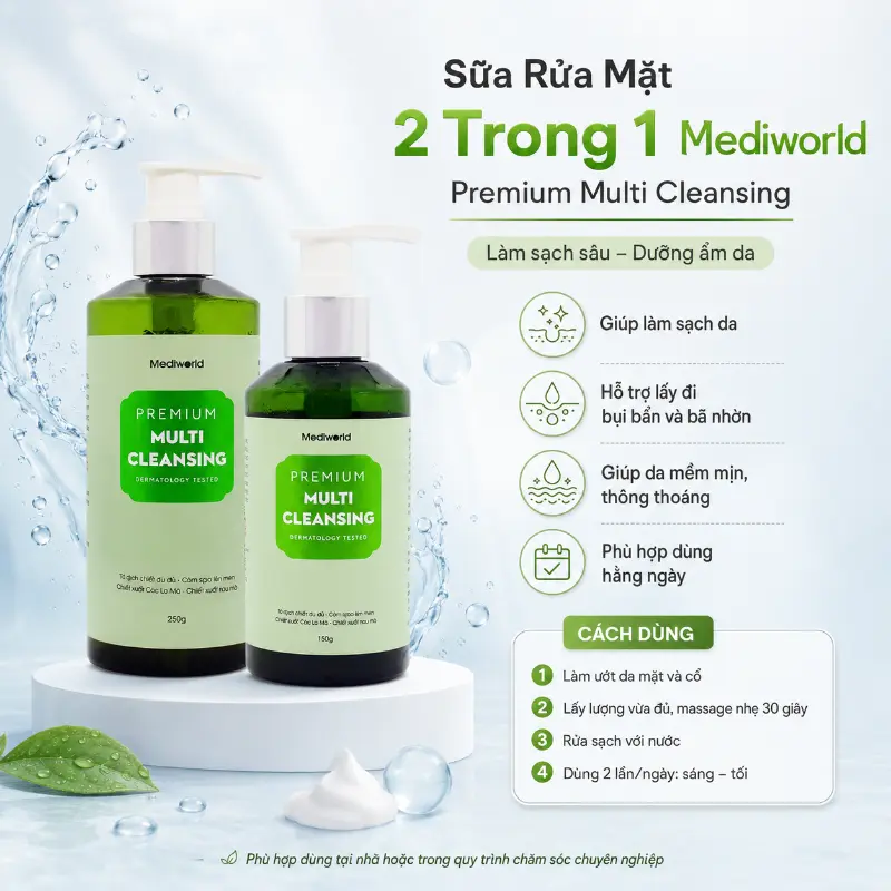 Sữa rửa mặt 2 trong 1 Mediworld Premium Multi Cleansing