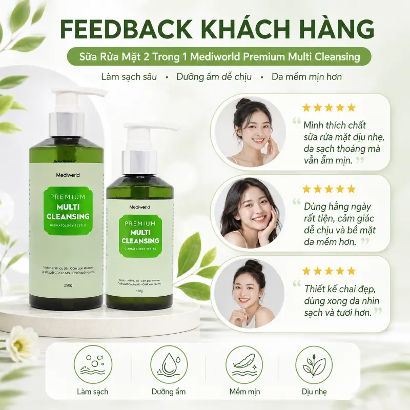 Sữa rửa mặt 2 trong 1 Mediworld Premium Multi Cleansing