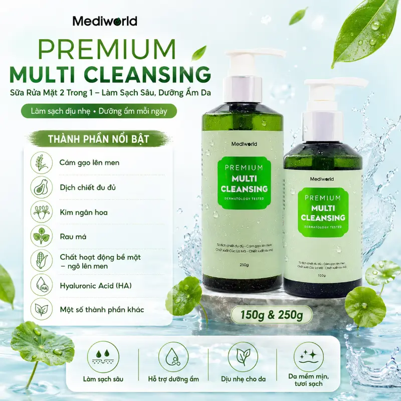 Sữa rửa mặt 2 trong 1 Mediworld Premium Multi Cleansing