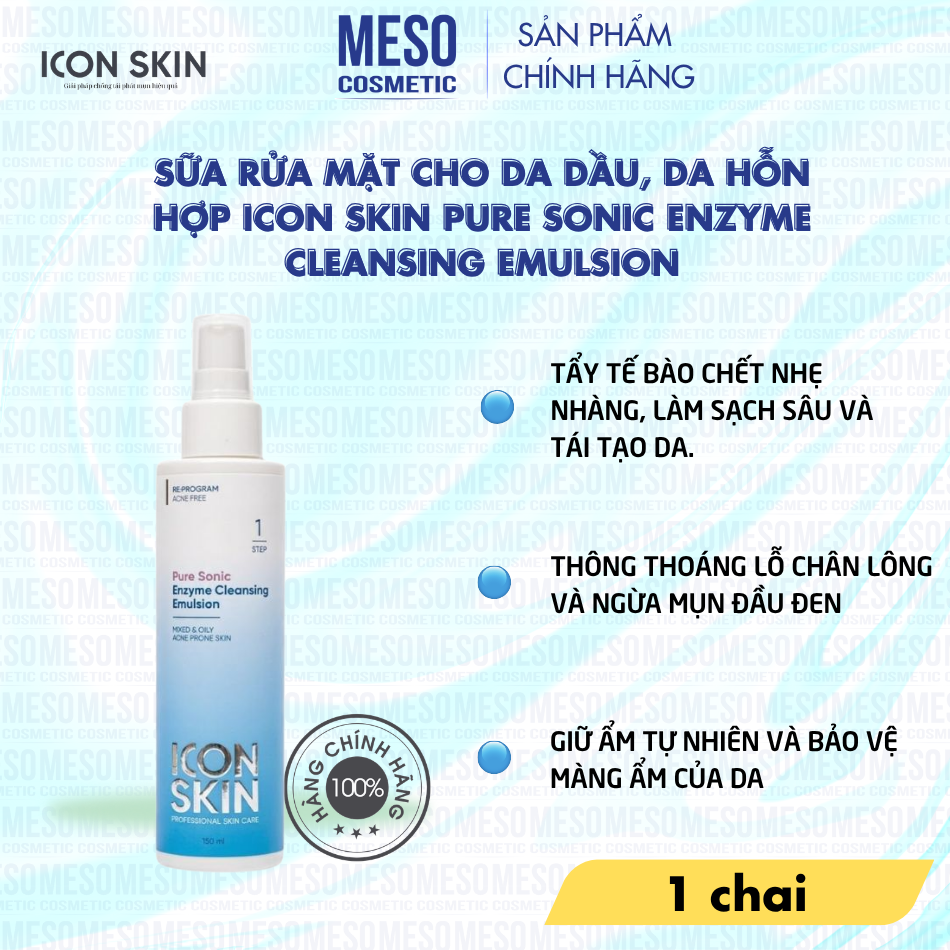Sữa rửa mặt cho da dầu, da hỗn hợp Icon Skin Pure Sonic Enzyme Cleansing Emulsion
