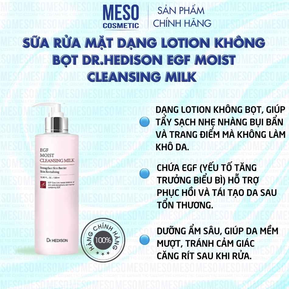 Sữa rửa mặt dạng lotion không bọt Dr.Hedison EGF Moist Cleansing Milk (500ml)