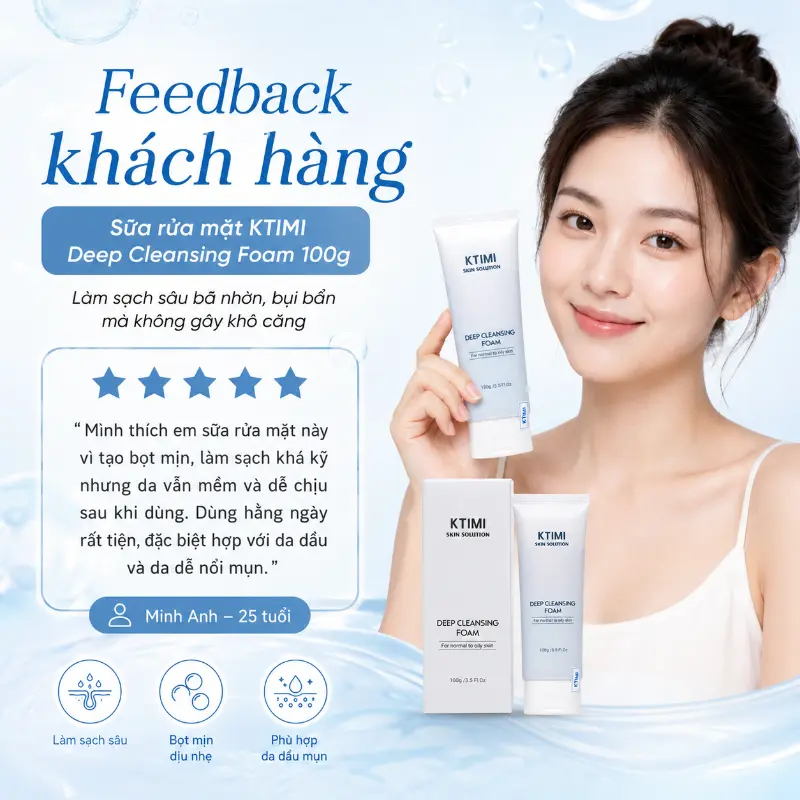 Sữa rửa mặt dịu nhẹ cho da nhờn mụn KTIMI Deep Cleansing Foam