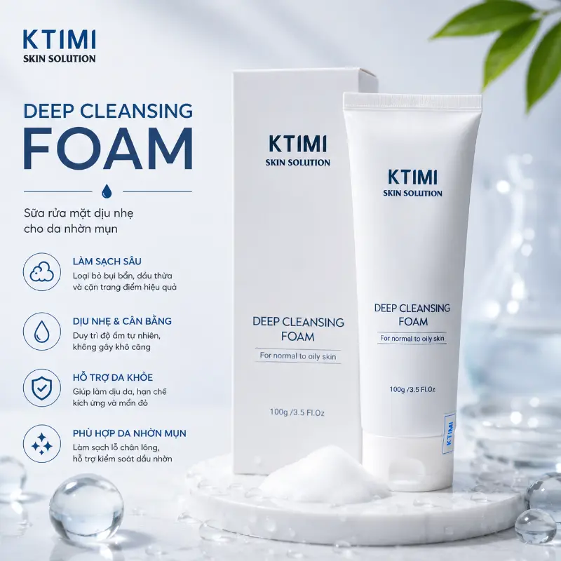 Sữa rửa mặt dịu nhẹ cho da nhờn mụn KTIMI Deep Cleansing Foam