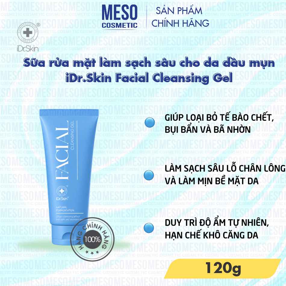 Sữa rửa mặt làm sạch sâu cho da dầu mụn iDr.Skin Facial Cleansing Gel