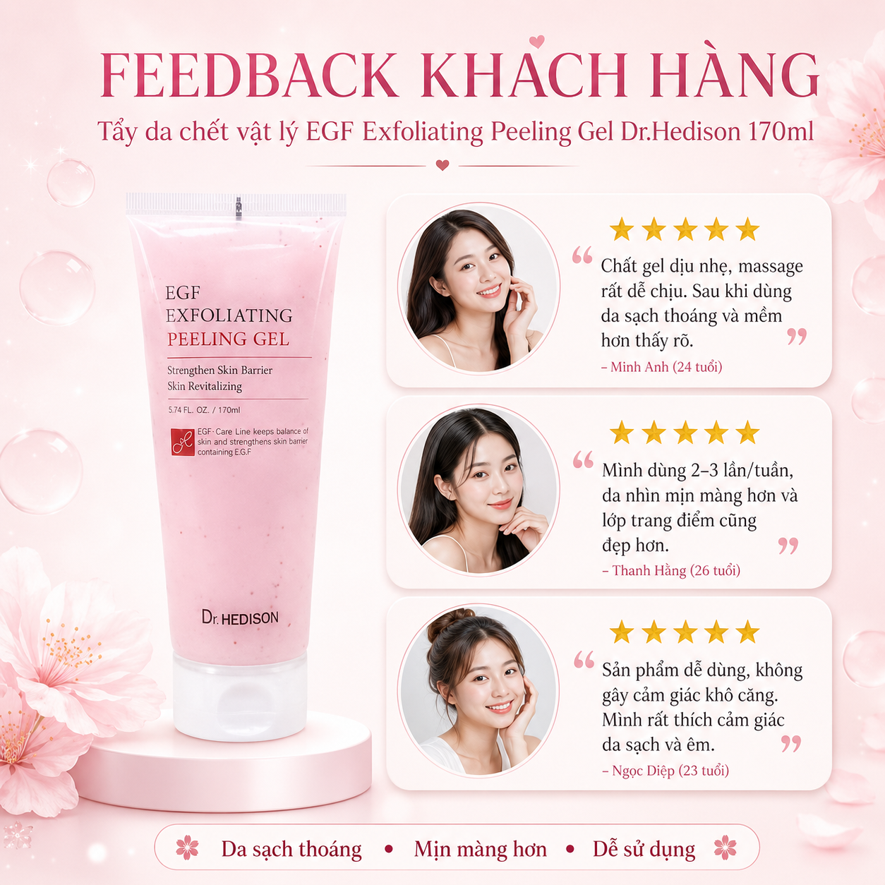 Tẩy da chết vật lý EGF Exfoliating Peeling Gel Dr.Hedison 170ml