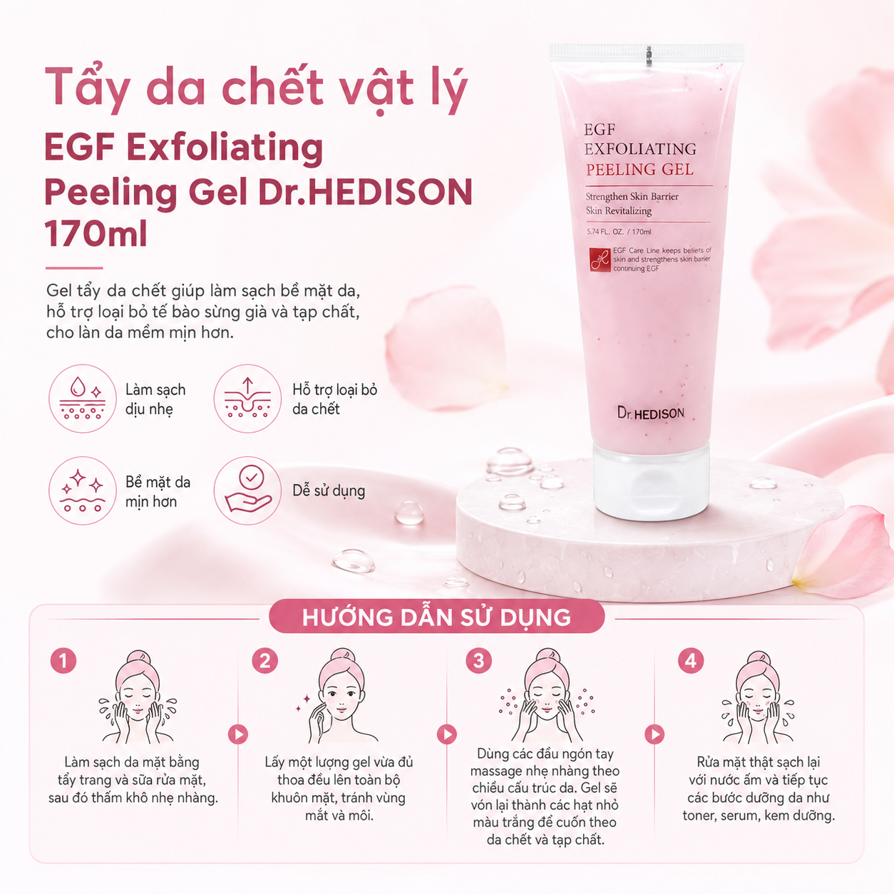 Tẩy da chết vật lý EGF Exfoliating Peeling Gel Dr.Hedison 170ml