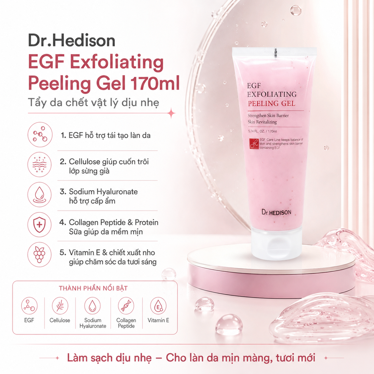 Tẩy da chết vật lý EGF Exfoliating Peeling Gel Dr.Hedison 170ml