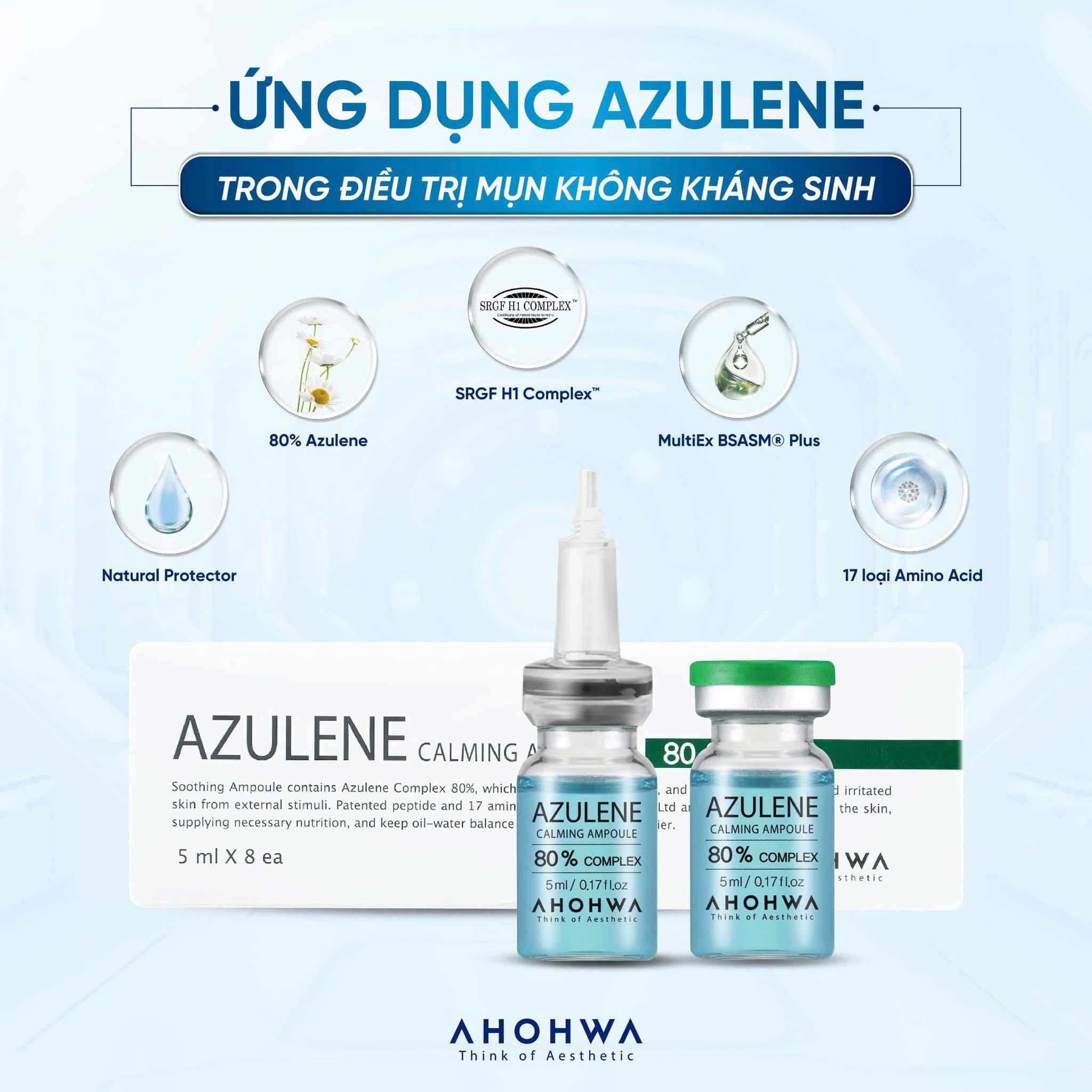 Tế bào gốc kháng viêm phục hồi tái tạo da mụn Ahohwa Azulene Calming Ampoule 80%