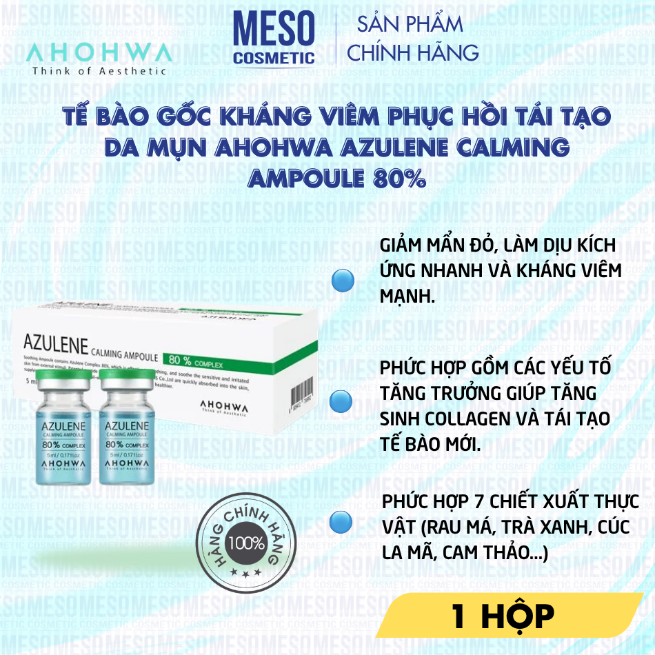 Tế bào gốc kháng viêm phục hồi tái tạo da mụn Ahohwa Azulene Calming Ampoule 80%