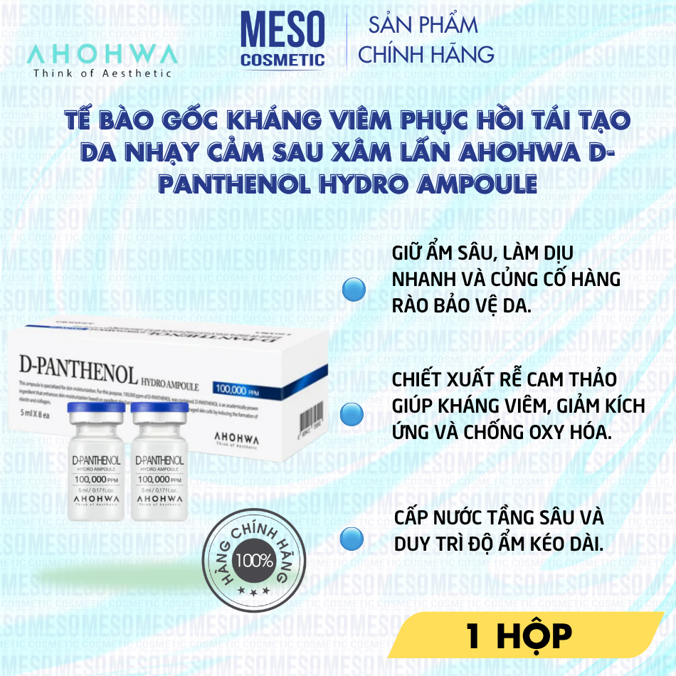 Tế bào gốc kháng viêm phục hồi tái tạo da nhạy cảm sau xâm lấn Ahohwa D-Panthenol Hydro Ampoule