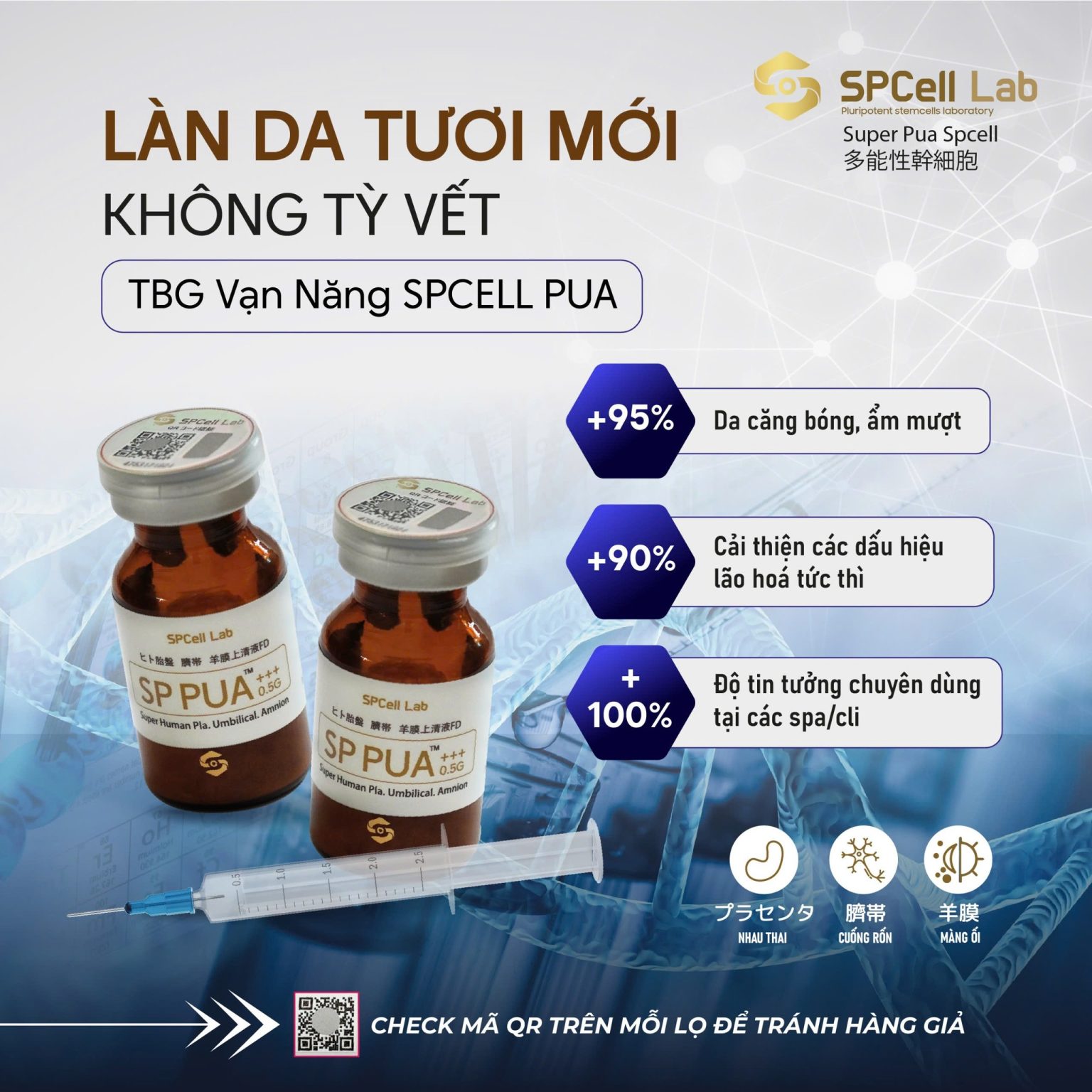 Tế bào gốc trẻ hóa làn da sáng mịn, cải thiện vóc dáng khỏe đẹp SPCell Lab PUA 0.5G