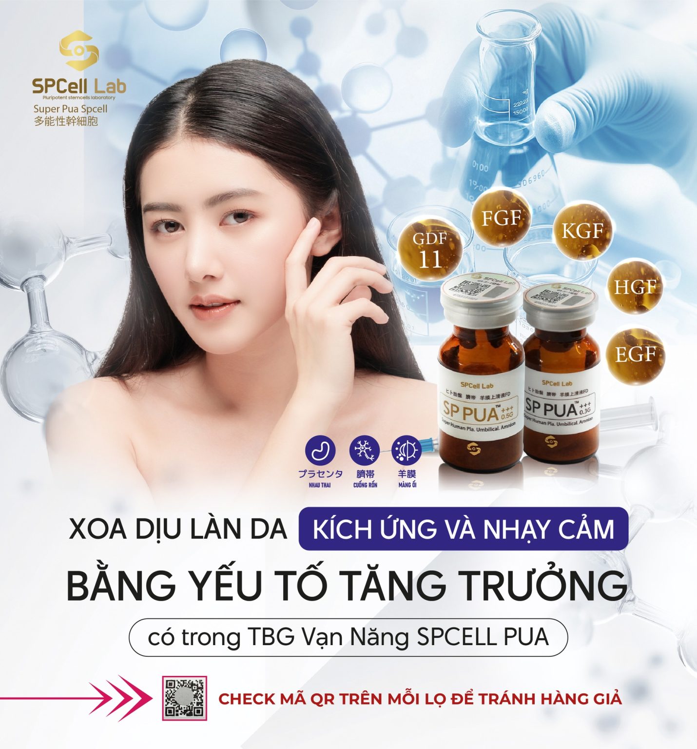 Tế bào gốc trẻ hóa làn da sáng mịn, cải thiện vóc dáng khỏe đẹp SPCell Lab PUA 0.5G