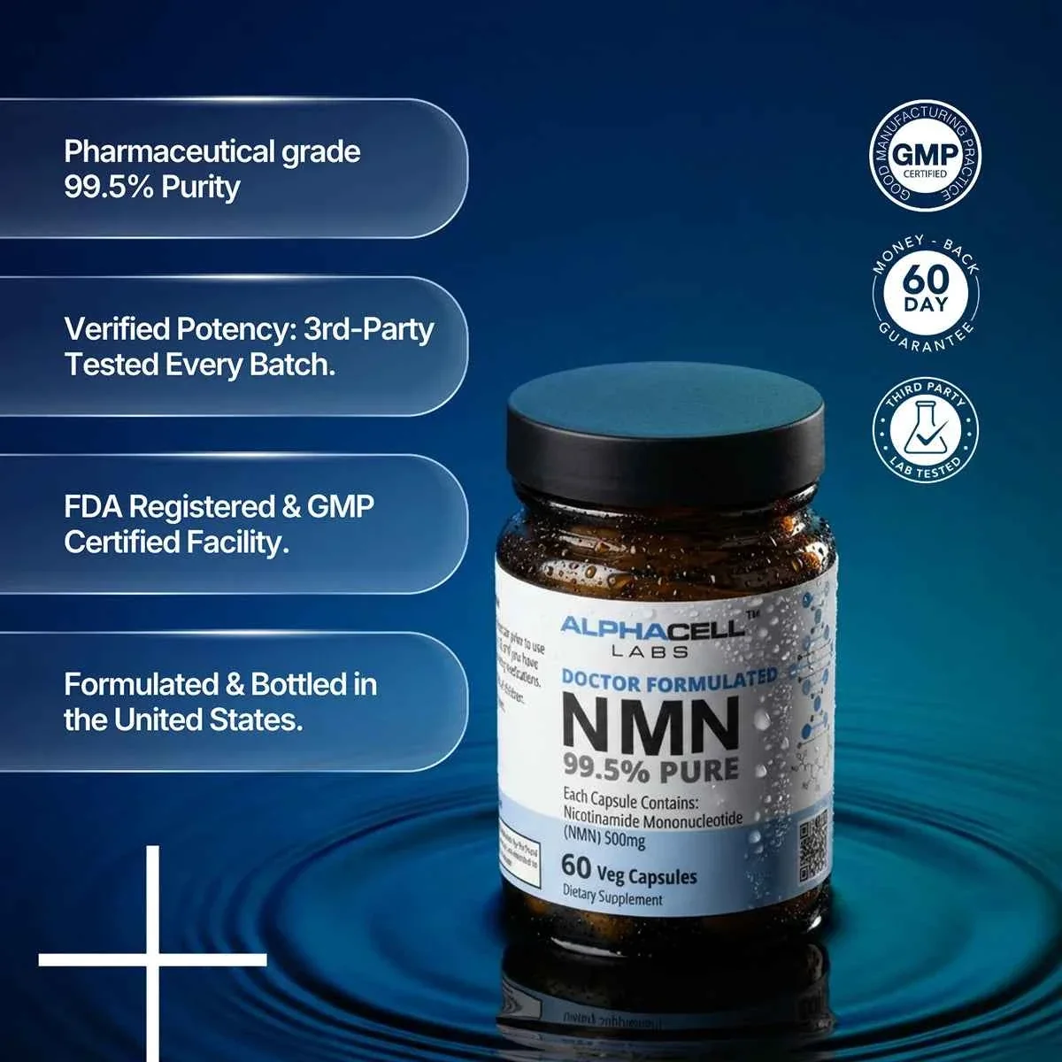 Thực phẩm bổ sung Nicotinamide Mononucleotide AlphaCell Labs NMN 500mg