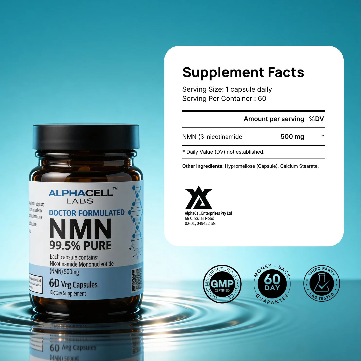 Thực phẩm bổ sung Nicotinamide Mononucleotide AlphaCell Labs NMN 500mg