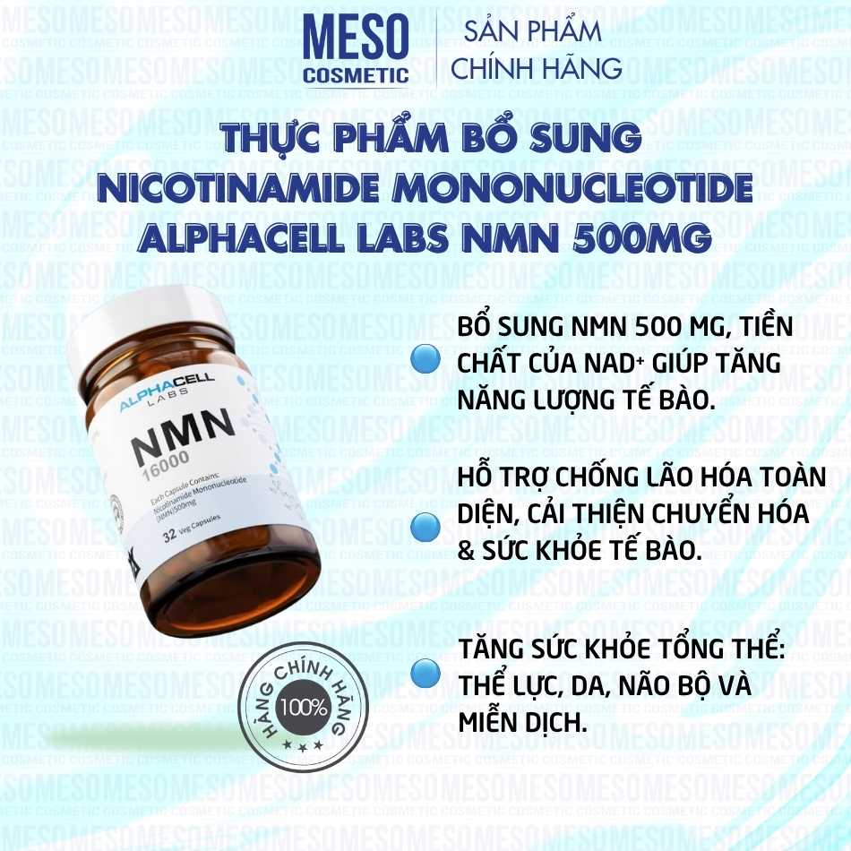 Thực phẩm bổ sung Nicotinamide Mononucleotide AlphaCell Labs NMN 500mg