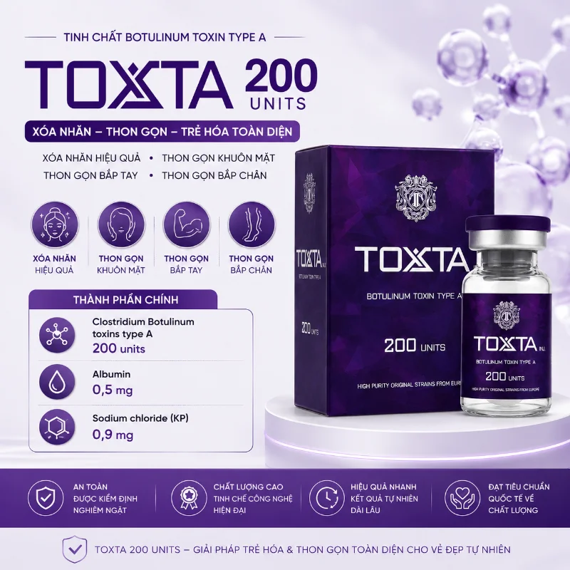 Tinh Chất Toxta 200 Units Chính Hãng Hàn Quốc - Botulinum Toxin Type A Hỗ Trợ Xóa Nhăn & Thon Gọn Cơ 200U
