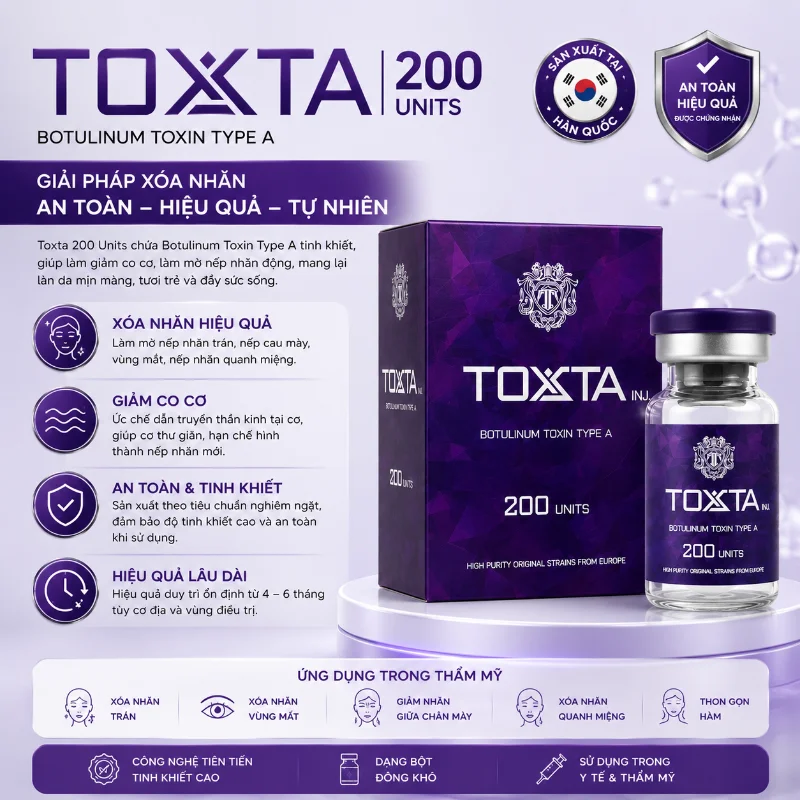 Tinh Chất Toxta 200 Units Chính Hãng Hàn Quốc - Botulinum Toxin Type A Hỗ Trợ Xóa Nhăn & Thon Gọn Cơ 200U
