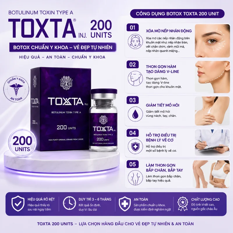Tinh Chất Toxta 200 Units Chính Hãng Hàn Quốc - Botulinum Toxin Type A Hỗ Trợ Xóa Nhăn & Thon Gọn Cơ 200U