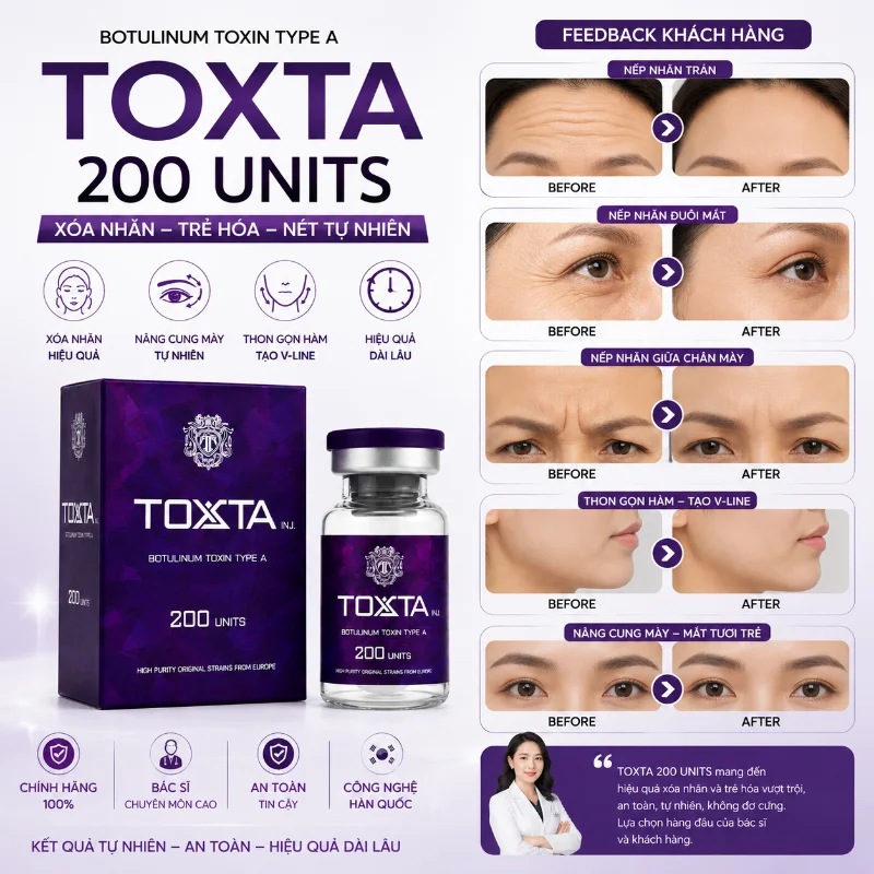 Tinh Chất Toxta 200 Units Chính Hãng Hàn Quốc - Botulinum Toxin Type A Hỗ Trợ Xóa Nhăn & Thon Gọn Cơ 200U
