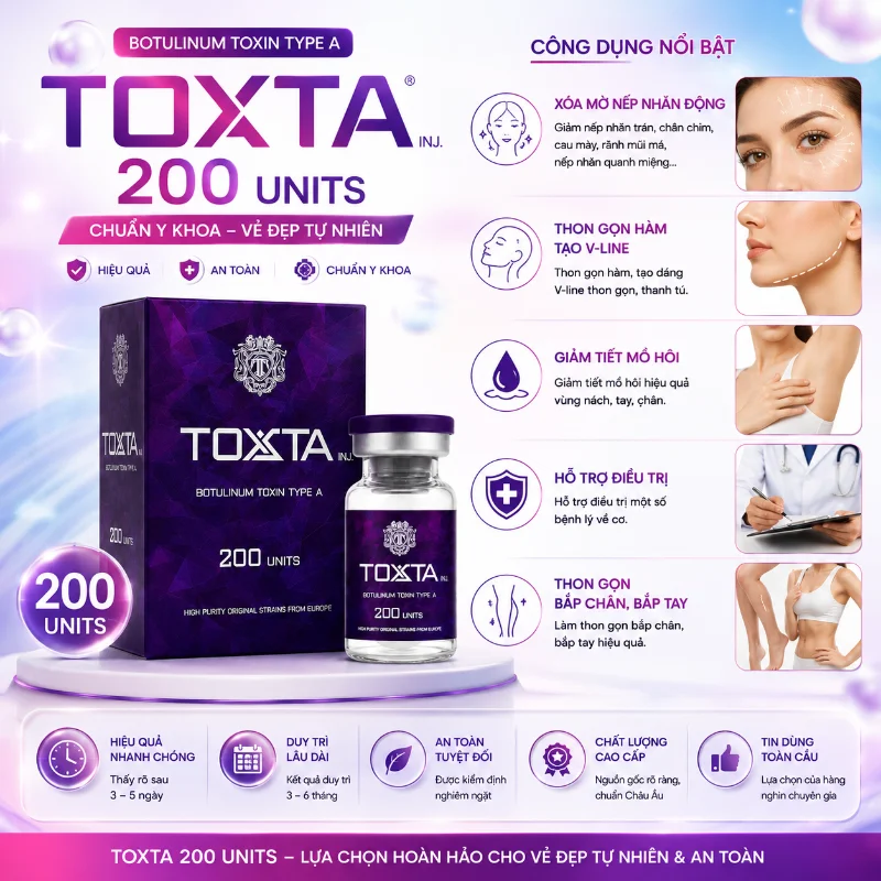 Tinh Chất Toxta 200 Units Chính Hãng Hàn Quốc - Botulinum Toxin Type A Hỗ Trợ Xóa Nhăn & Thon Gọn Cơ 200U