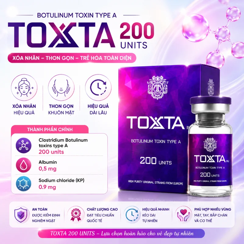 Tinh Chất Toxta 200 Units Chính Hãng Hàn Quốc - Botulinum Toxin Type A Hỗ Trợ Xóa Nhăn & Thon Gọn Cơ 200U