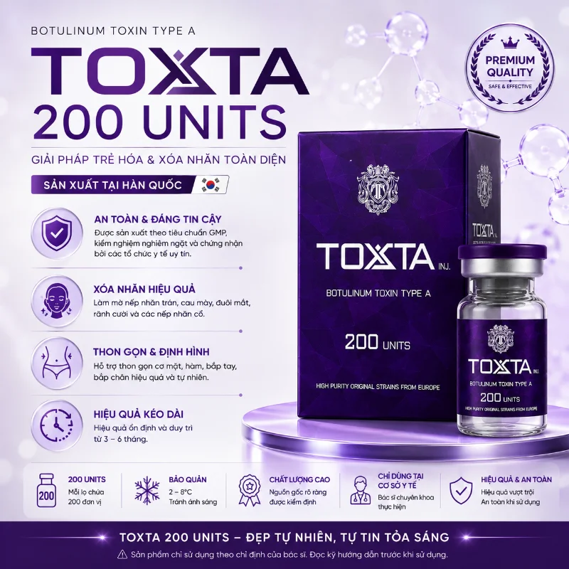 Tinh Chất Toxta 200 Units Chính Hãng Hàn Quốc - Botulinum Toxin Type A Hỗ Trợ Xóa Nhăn & Thon Gọn Cơ 200U