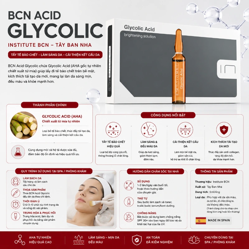 Tinh Chất BCN Acid Glycolic Tây Ban Nha trắng da mờ thâm mụn