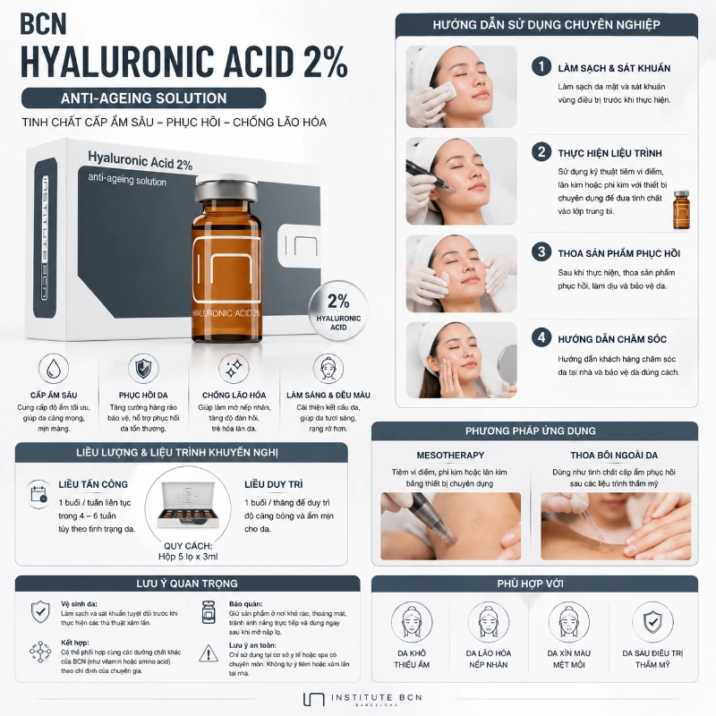 Tinh Chất BCN Tây Ban Nha Acid Hyaluronic 2% căng bóng, trẻ hoá da
