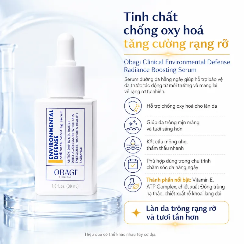 Tinh Chất Chống Oxy Hóa Obagi Clinical Environmental Defense Radiance Boosting Serum 30ml – Dưỡng Ẩm, Tăng Độ Rạng Rỡ