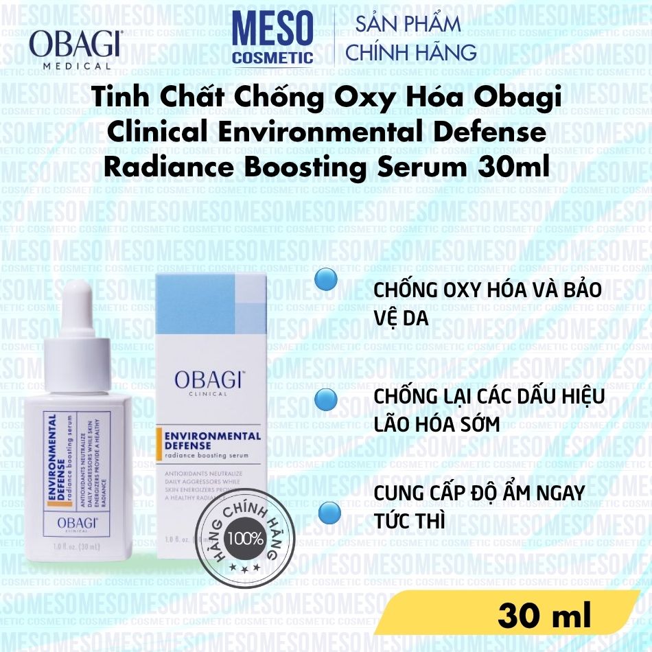 Tinh Chất Chống Oxy Hóa Obagi Clinical Environmental Defense Radiance Boosting Serum 30ml – Dưỡng Ẩm, Tăng Độ Rạng Rỡ
