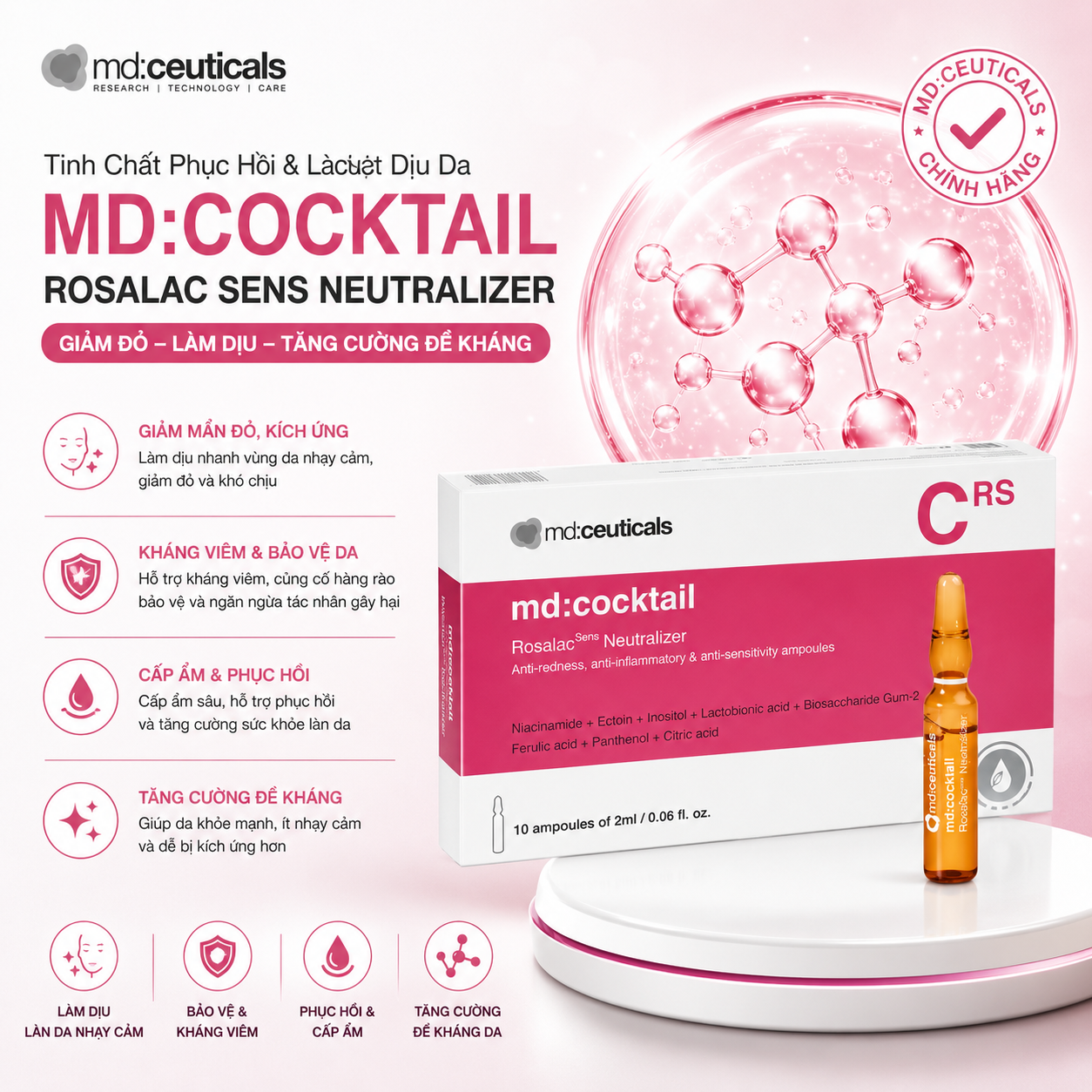 Tinh Chất Giảm Đỏ, Phục Hồi Da Nhạy Cảm MD:Cocktail Rosalacsens Neutralizer - MD:Ceuticals