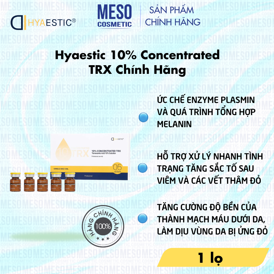 Tinh Chất Hỗ Trợ Mờ Nám, Làm Sáng Da & Cải Thiện Giãn Mao Mạch Hyaestic 10% Concentrated TRX Chính Hãng
