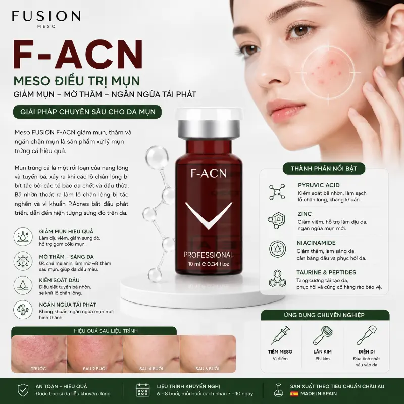 Tinh Chất Meso Hỗ Trợ Giảm Mụn, Cải Thiện Thâm & Kiểm Soát Dầu Nhờn Fusion Mesotherapy F-ACN 10ml Chính Hãngm Và Kiểm Soát Dầu Nhờn