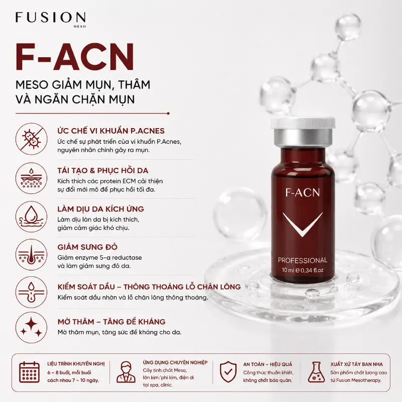 Tinh Chất Meso Hỗ Trợ Giảm Mụn, Cải Thiện Thâm & Kiểm Soát Dầu Nhờn Fusion Mesotherapy F-ACN 10ml Chính Hãngm Và Kiểm Soát Dầu Nhờn